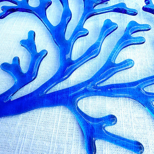 Handmade Fused Glass Coral Fan Wall Art - 10x10 Coastal Decor - Sunlit Glass