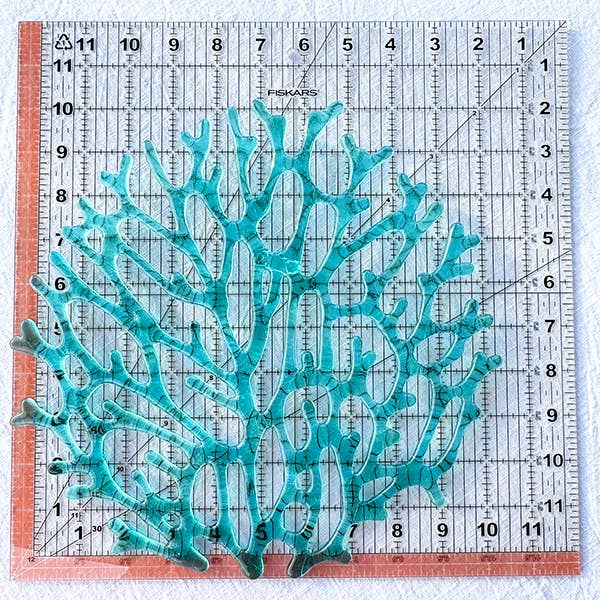 Handmade Fused Glass Coral Fan Wall Art - 10x10 Coastal Decor - Sunlit Glass