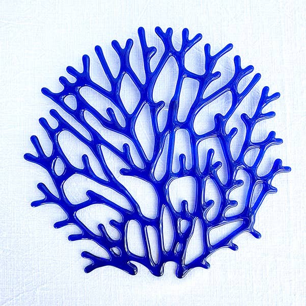 Handmade Fused Glass Coral Fan Wall Art - 10x10 Coastal Decor - Sunlit Glass