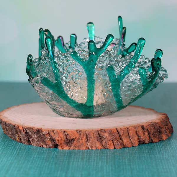 Handmade Fused Glass Coral Tealight Candle Holder - Coastal Decor - Sunlit Glass