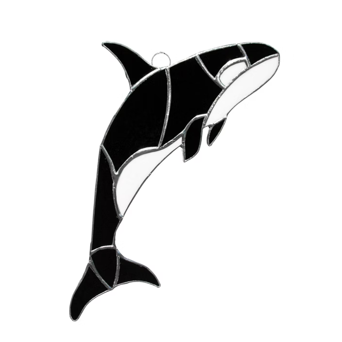 Stained Glass Orca - Black & White Ocean Art | Sunlit Glass