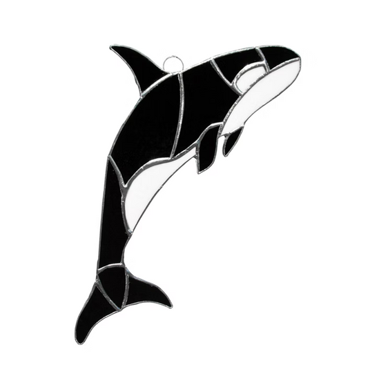 Stained Glass Orca - Black & White Ocean Art | Sunlit Glass