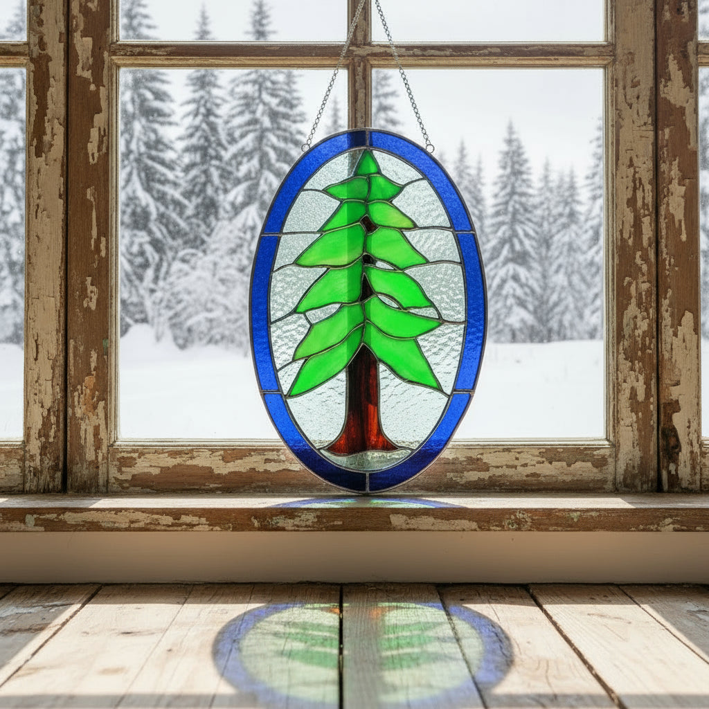 Stained Glass Redwood Tree - Handcrafted Nature Art | Sunlit Glass