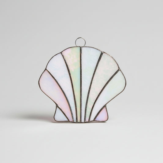Stained Glass Pearl Seashell - Iridescent Coastal Decor | Sunlit Glass