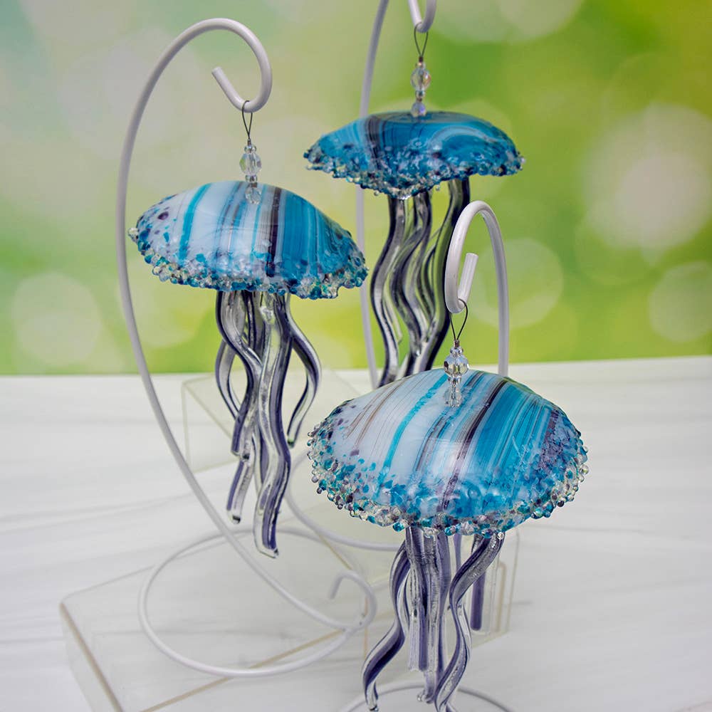 Handmade Fused Glass Baby Jellyfish Ornaments - Sunlit Glass