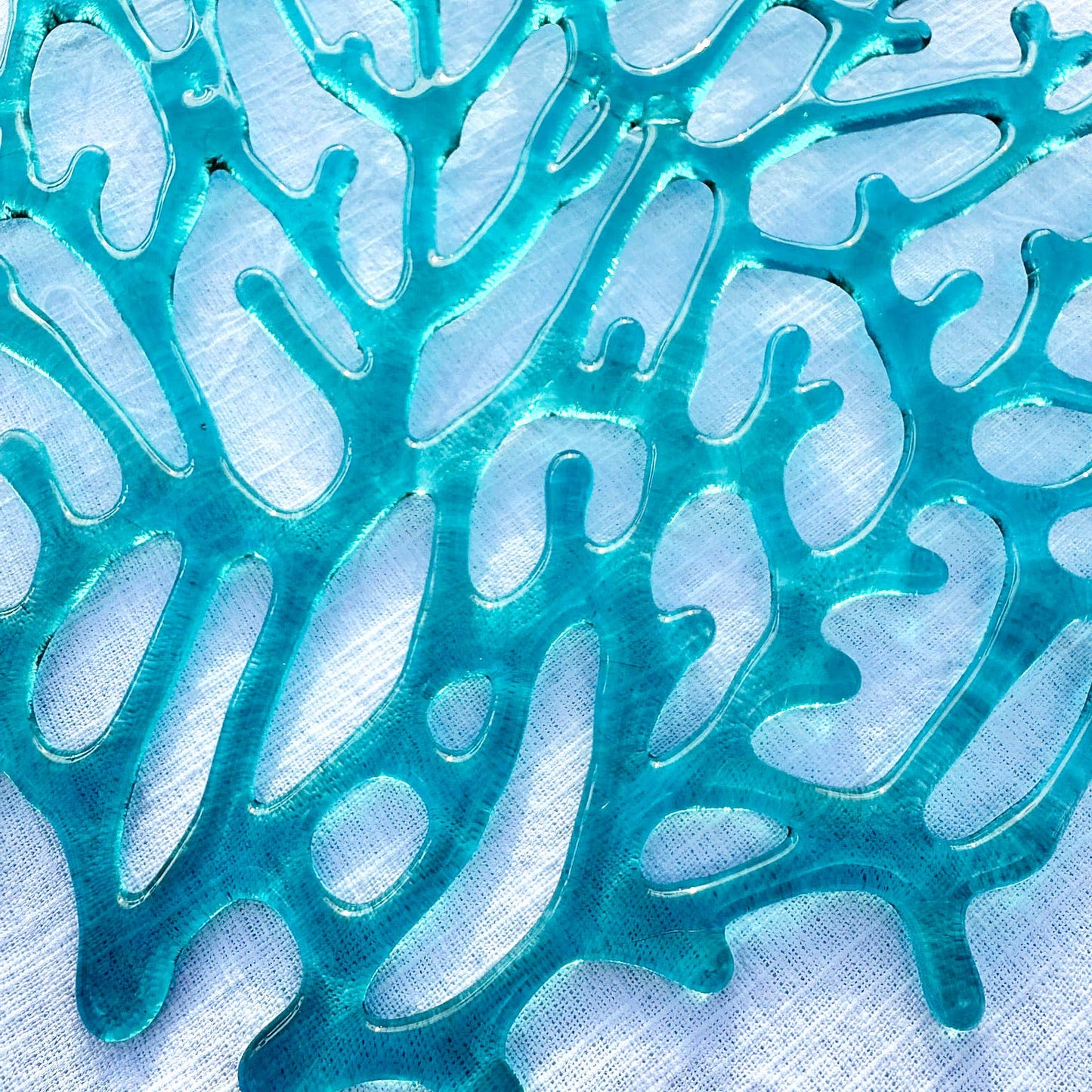 Handmade Fused Glass Coral Fan Wall Art - 10x10 Coastal Decor - Sunlit Glass