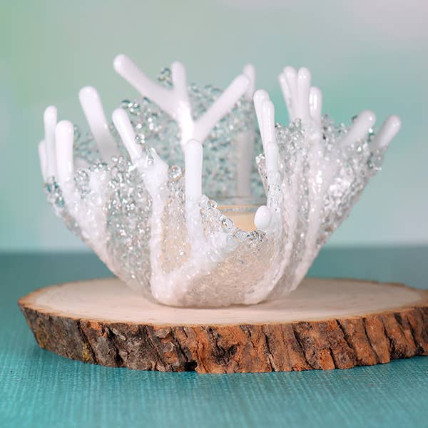 Handmade Fused Glass Coral Tealight Candle Holder - Coastal Decor - Sunlit Glass