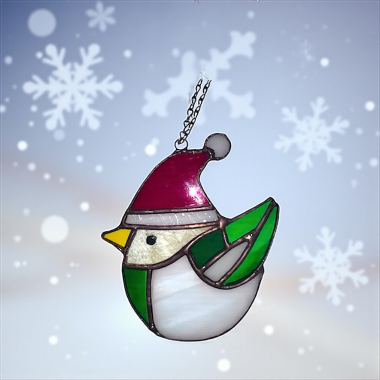 Stained Glass Christmas Bird Ornament - Handmade Holiday Decor | Sunlit Glass