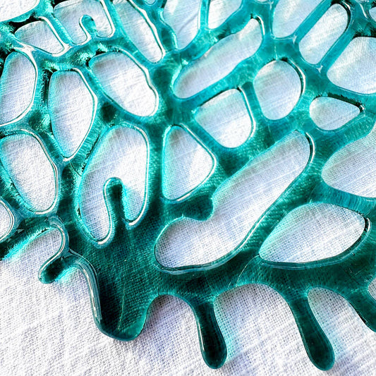 Fused Glass Coral Fan - 10x10" Handmade Coastal Wall Art | Sunlit Glass