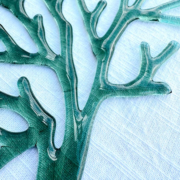 Handmade Fused Glass Coral Fan Wall Art - 10x10 Coastal Decor - Sunlit Glass