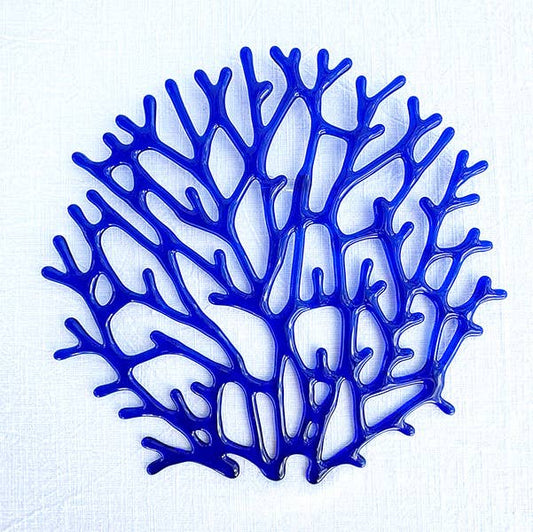 Handmade Fused Glass Coral Fan Wall Art - 10x10 Coastal Decor - Sunlit Glass