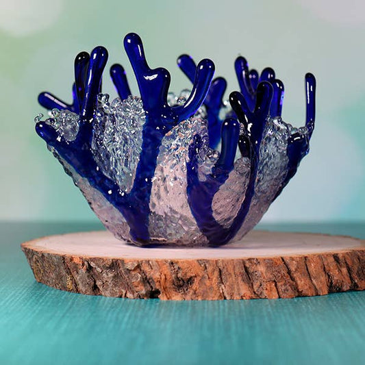 Fused Glass Coral Tealight Holder - 4x5x5" Coastal Decor | Sunlit Glass