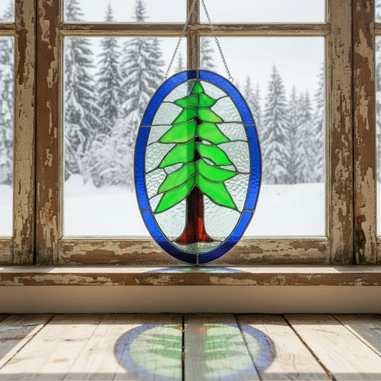 Stained Glass Redwood Tree - Handcrafted Nature Art | Sunlit Glass
