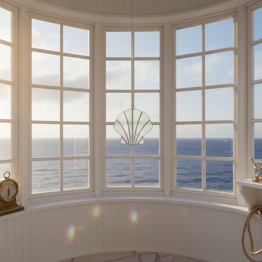 Stained Glass Pearl Seashell - Iridescent Coastal Decor | Sunlit Glass