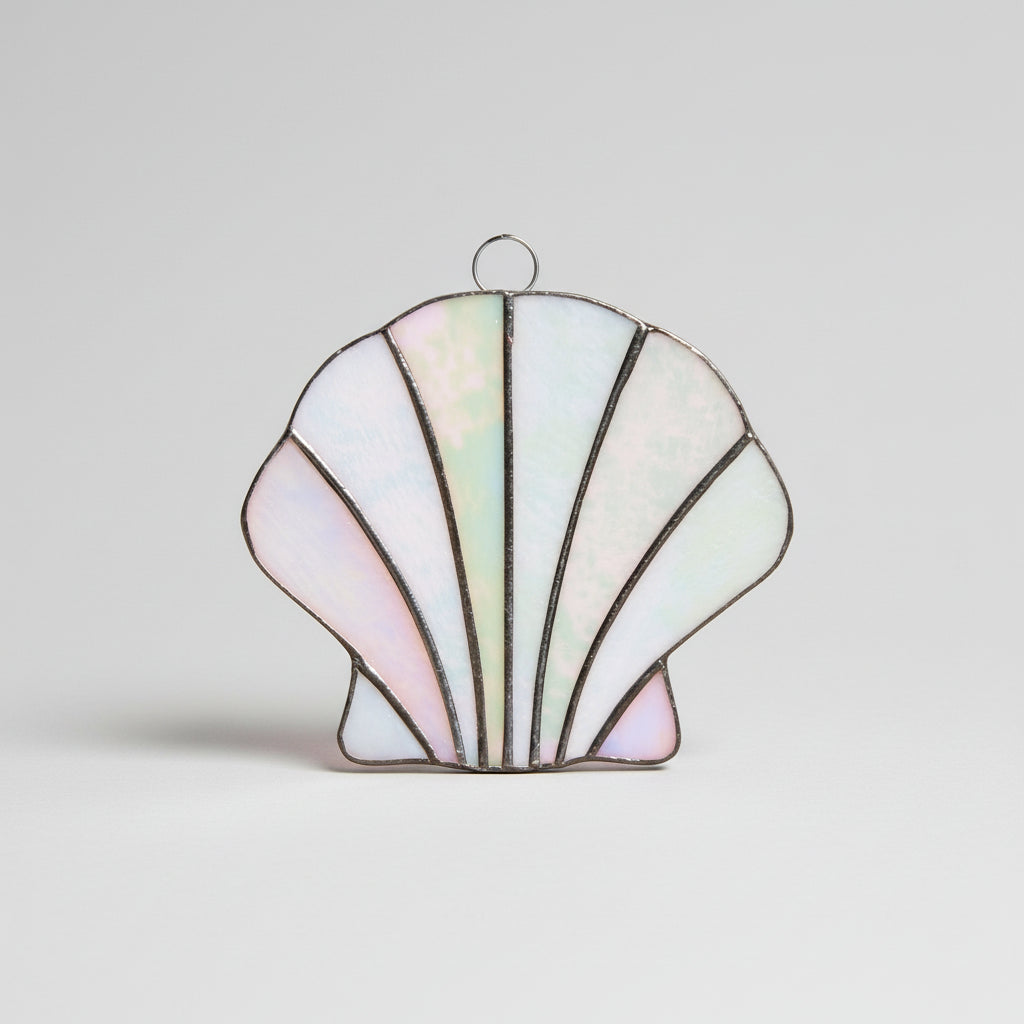 Stained Glass Pearl Seashell - Iridescent Coastal Decor | Sunlit Glass