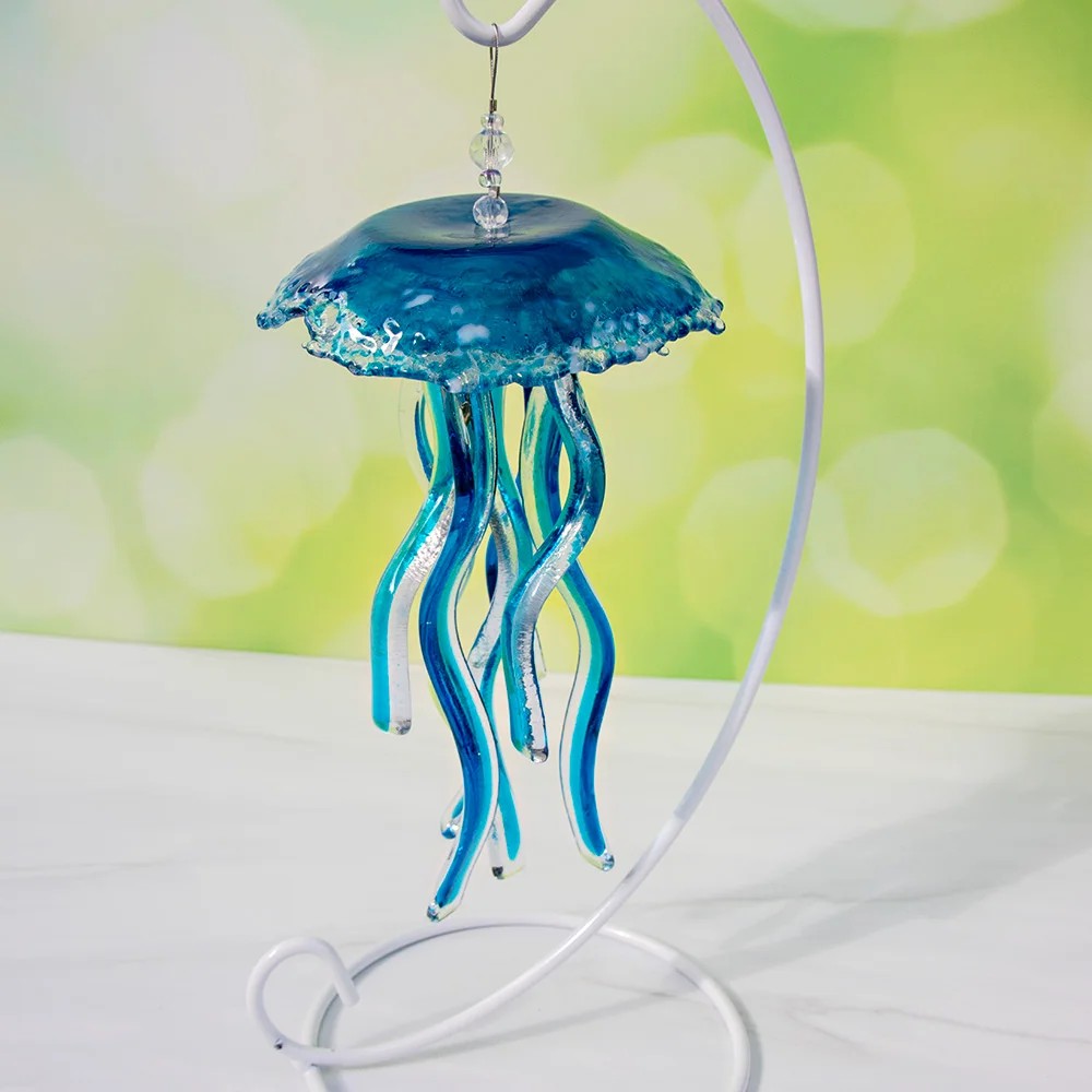 Fused Glass Baby Jellyfish Ornaments - 7" Beach Decor | Sunlit Glass