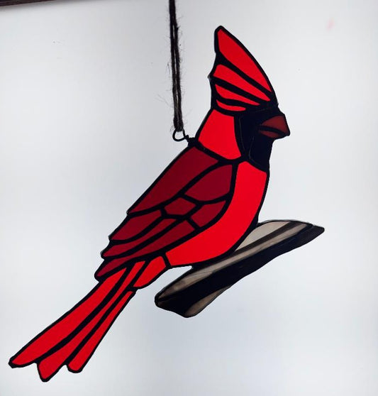 Handcrafted Stained Glass Cardinal - Red Bird Window Art | Sunlit Glass